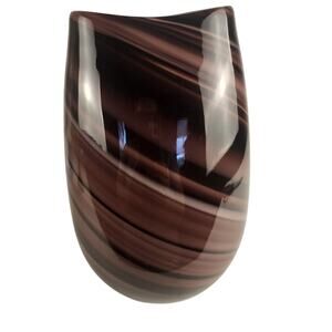 Vintage Hand-Blown Art Glass Amethyst Purple Swirl Vase Pinched Top Murano Style